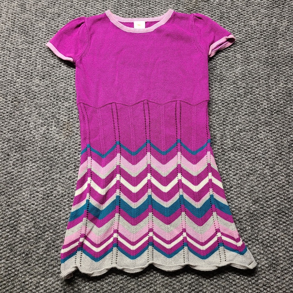 Gymboree Sweater Dress Girls 5 Multicolor Cotton Knitted Chevron Scalloped Hem